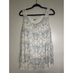 Via Signoria Blue Floral 100% Silk Sleeveless Top Tank Size M Flowy Fairy